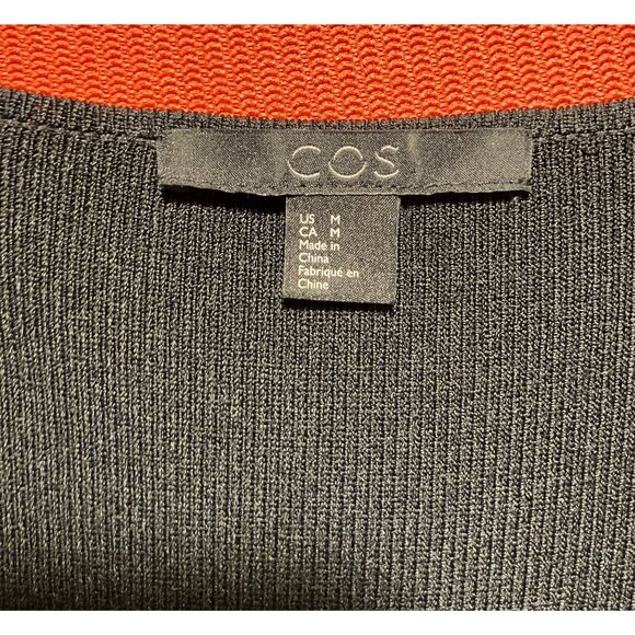 COS structured dark navy knit dress, short, pleat-embellished sleeves, c 2015 - Picture 5 of 6